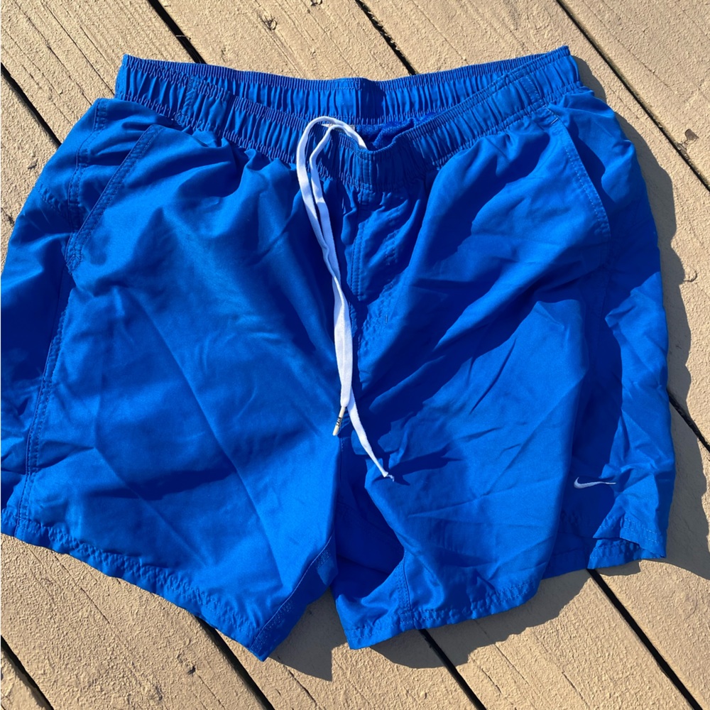 Nike Men's Bright Blue Swim Trunks with White Drawstring